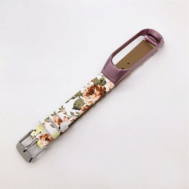 Ремешок кожаный для Xiaomi Mi Band 4 Leather Strap Flower Design (Rose White/Розовый) - 3